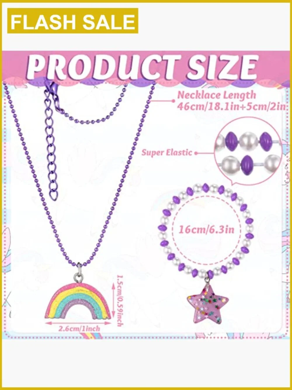 12 Pc Girl Necklaces Bracelets Set with Unicorn Mermaid Rainbow Pendant Kid